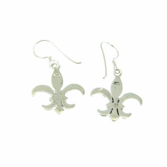 Solid 925 Sterling Silver Fleur-De-Lis Drop Dangle Hook Earrings - French Symbol - Picture 9 of 9